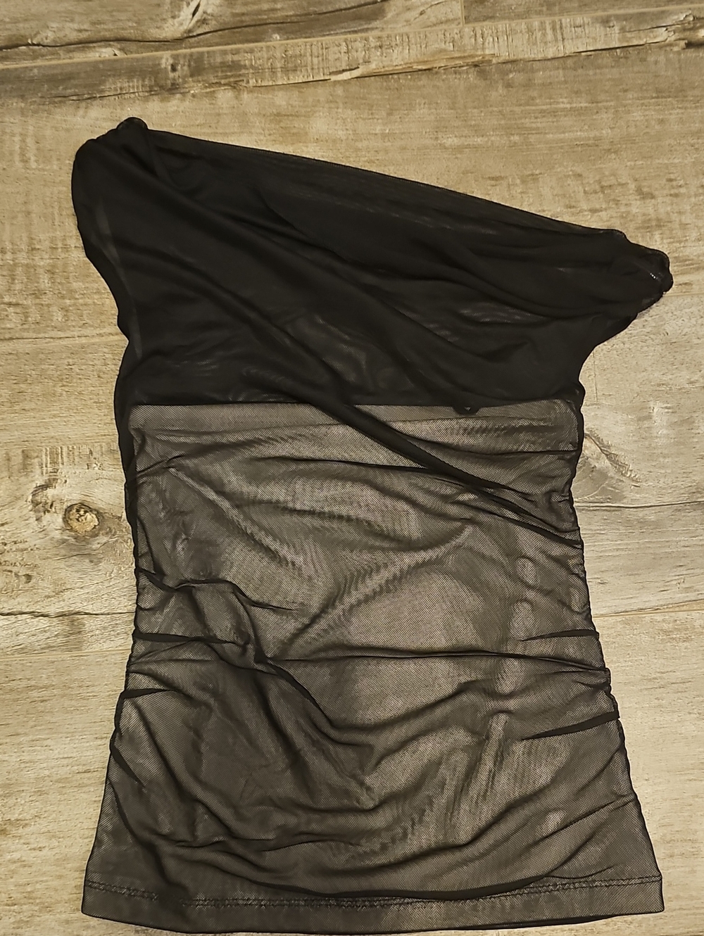 OAK + FORT Black Sheer One-Shoulder Mesh Top Size XS BNWT